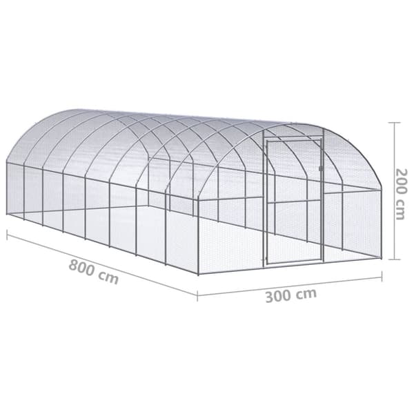 Hönsbur för utomhusbruk 3x8x2 m galvaniserat stål