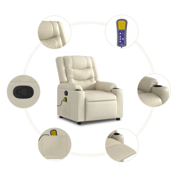 Massagefåtölj gräddvit konstläder