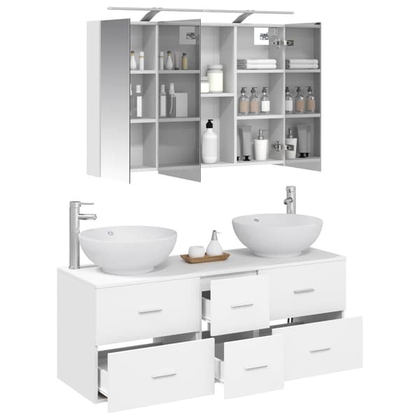 Badrumsmöbelset 4 pcs Vit Konstruerat trä och glas