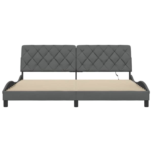 Bed Frame with LED without Mattress Dark Grey 200x200 cm Fabric