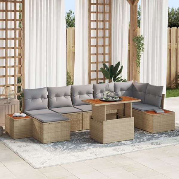 Trädgårdsmöbelset med kudde 8 pcs Beige och Grå