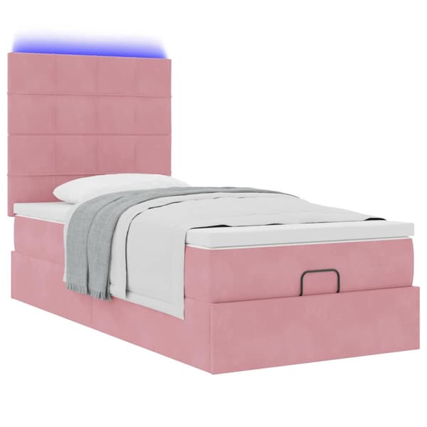 Ottoman sängram med madrasser rosa 90x190 cm sammet