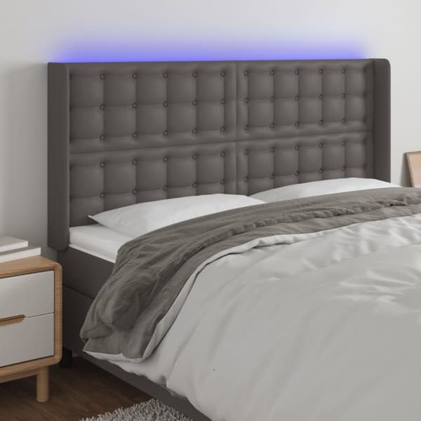 Sänggavel LED grå 203x16x118/128 cm konstläder
