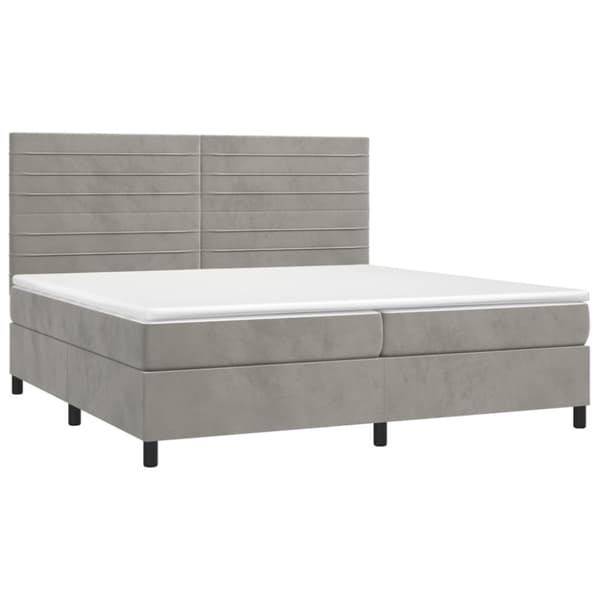 Ramsäng med madrass & LED ljusgrå 200x200 cm sammet