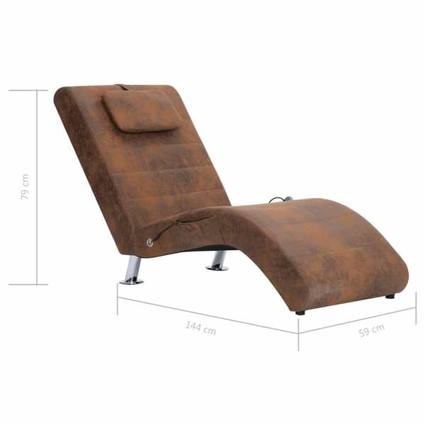 Massageschäslong med kudde brun konstmocka