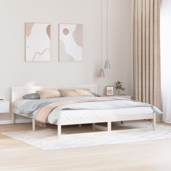 Sängram Vit Trä 180 x 200 cm Hållbar Sängram Rektangulär