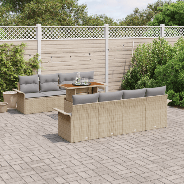 Trädgårdsoffset med lagring 9 pcs Beige Poly rattan