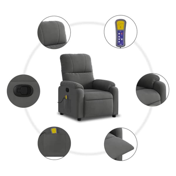 Massagefåtölj mörkgrå mikrofibertyg