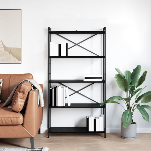 Hyllsystem Svart Ek 80 x 30 x 155 cm Konstruerat trä