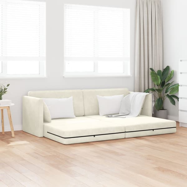 Golvbäddsoffa Kräm 213 x 70 x 77 cm Sammet
