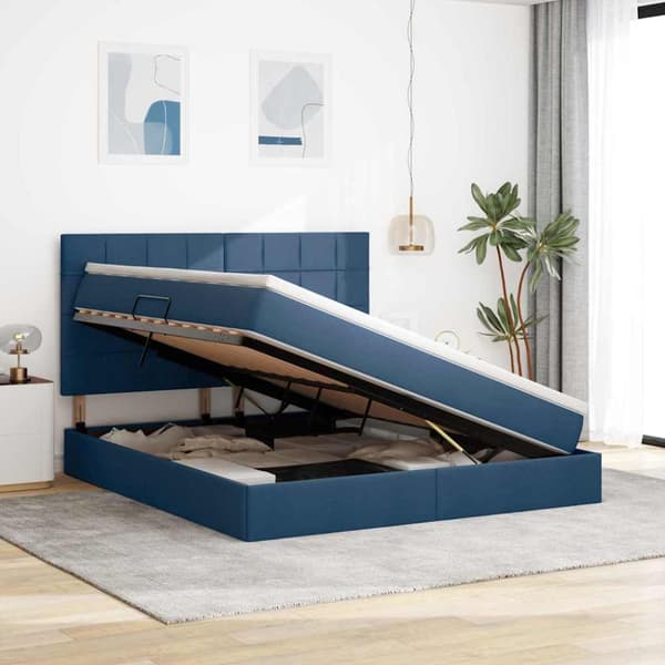 Förvaringssäng med madrass Blå 160 x 200 cm Polyester