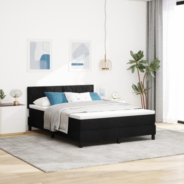 Boxfjädersäng med madrass Svart 140x200 cm Tyg