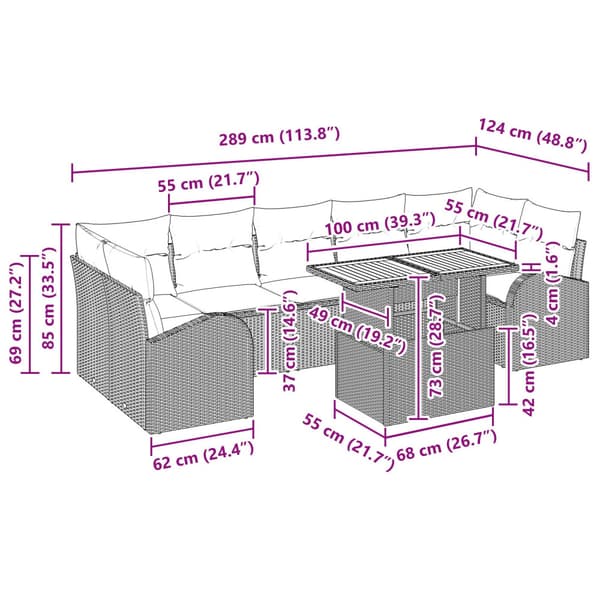 Trädgårdsoffset med kudde 8 pcs Svart