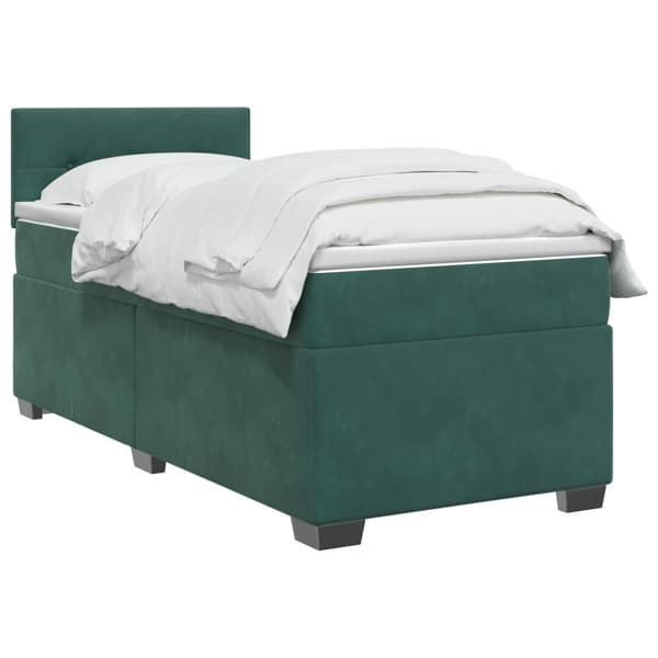 Boxspring säng med madrass och LED Mörkgrön 100 x 200 cm Sammet