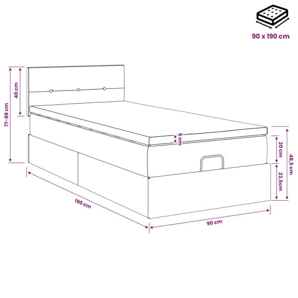 Ottoman säng med madrass Mörkgrön 90 x 190 cm Sammet