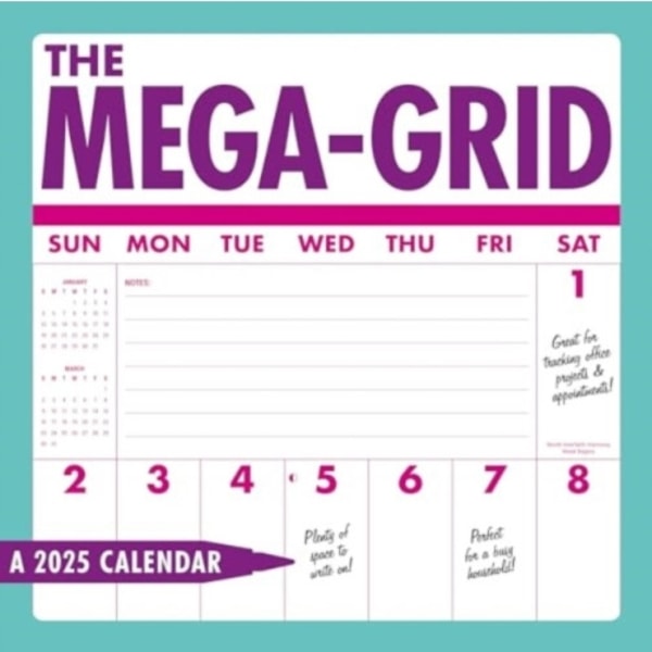 Mega Grid Sunday Start Square Wall Calendar 2025