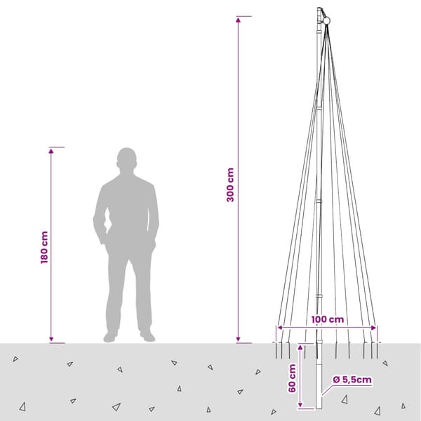 Julgransbelysning med markspett och flaggstång 300 cm