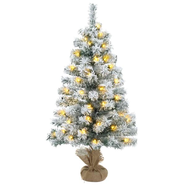 Flockad mini-julgran 90 cm 50 LED-lampor Varmvit PVC