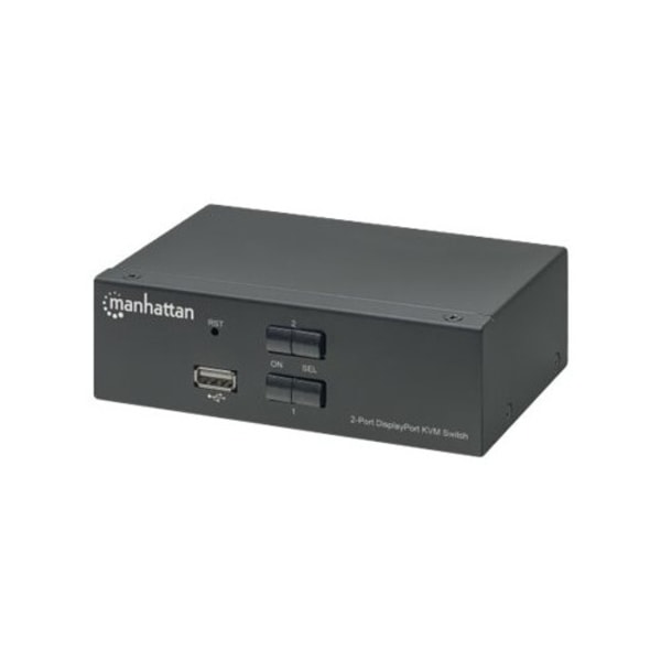 Manhattan DisplayPort 1.2 KVM Switch 2-Port, 4K@60Hz, USB-A/3.5mm Audio/Mic Connections, Cables included, Audio Support, Control 2x computers from one