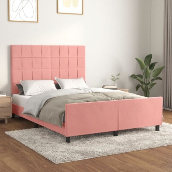 Sängram med huvudgavel rosa 140x190 cm sammet