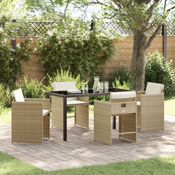 Trädgårdsmöbelset med kudde 5 pcs Beige konstrotting