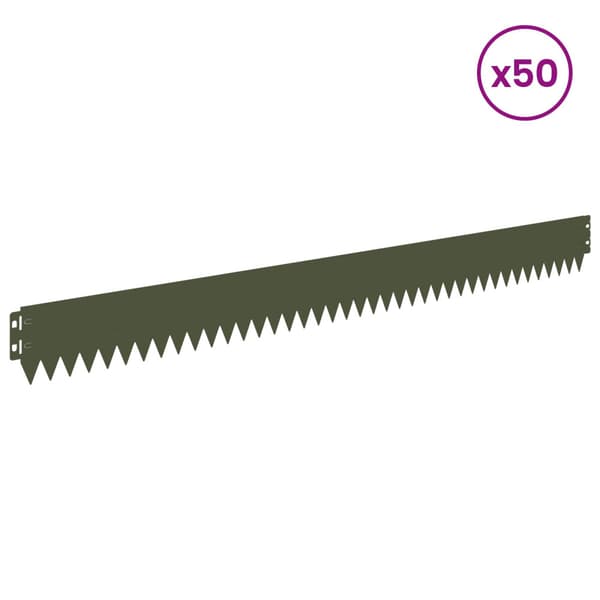 Kant för gräsmatta 50 pcs 103 x 10 cm Stål Olivgrön