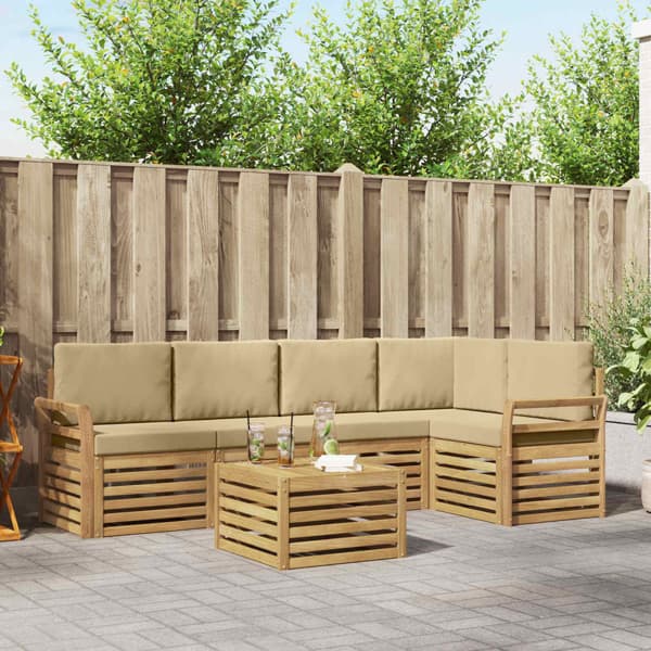 Utomhussoffset 6 pcs Vit och Beige 59 x 59 x 37 cm Polyester