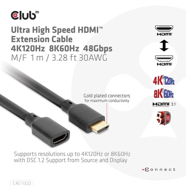 Club 3D HDMI-förlängningskabel - 1 m