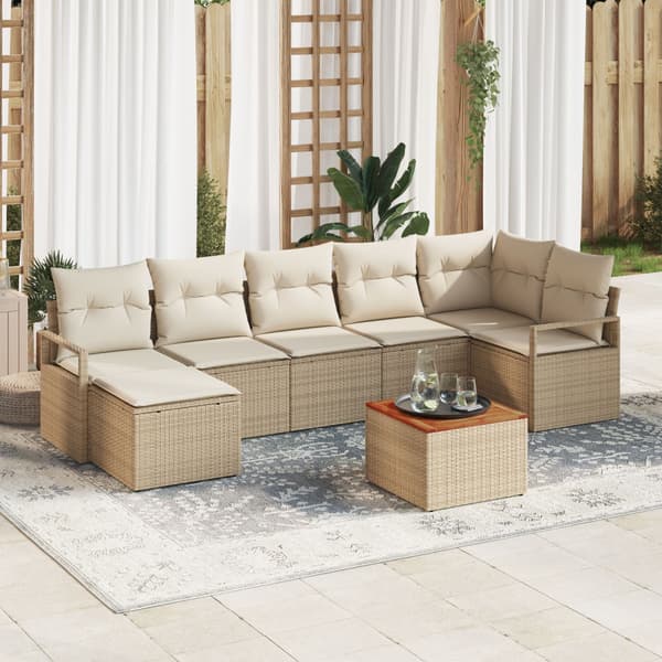 Trädgårdsoffset med kudde 8 pcs Beige konstrotting