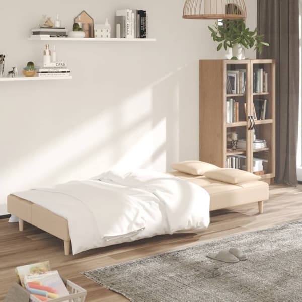 Bäddsoffa 2-sits med två kuddar gräddvit tyg