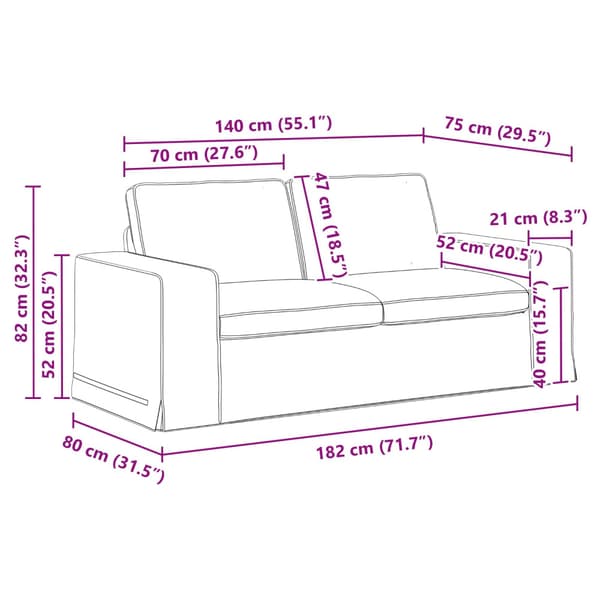 Soffset 2 pcs Blå 182 x 80 x 82 cm tyg
