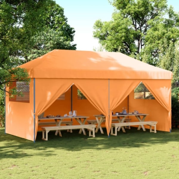 Pop-Up hopfällbart partytält med 4 sidoväggar ORANGE
