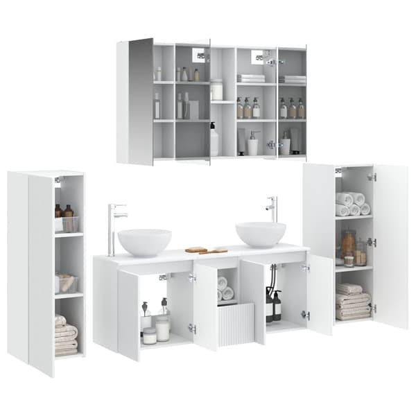 Badrumsmöbelset 6 pcs Vit Konstruerat trä och glas