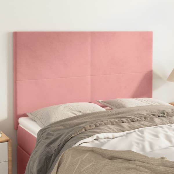 Sänggavel rosa 144x5x118/128 cm sammet