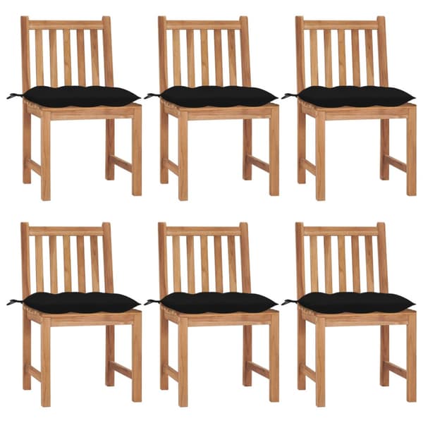 Trädgårdsstolar 6 st med dynor massiv teak