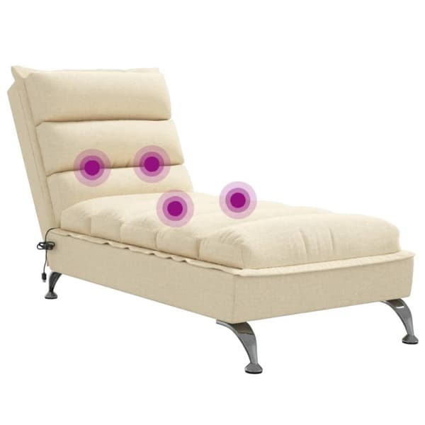 Massageschäslong med dynor gräddvit tyg