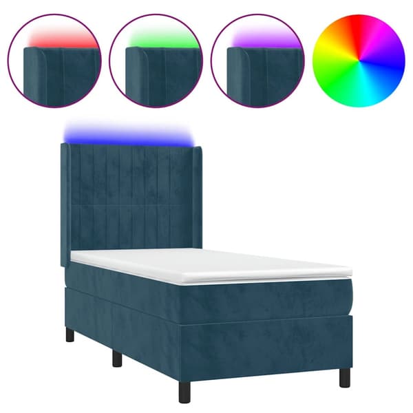 Ramsäng med madrass & LED mörkblå 100x200 cm sammet