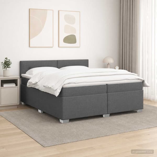 Boxspring säng med madrass och LED Mörkgrå 200 x 200 cm Tyg