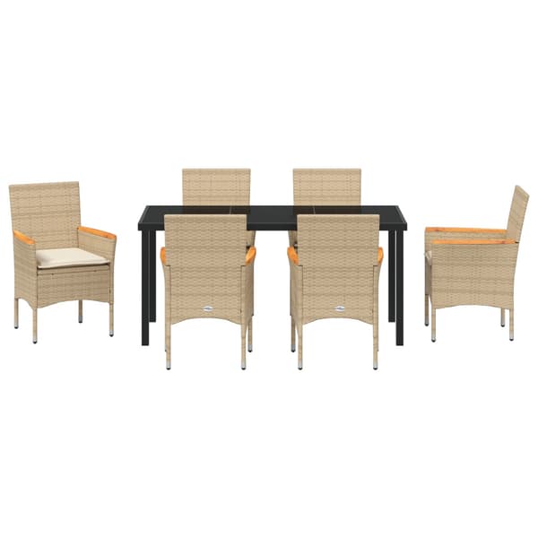 Trädgårdsmöbelset med kudde 7 pcs Beige konstrotting