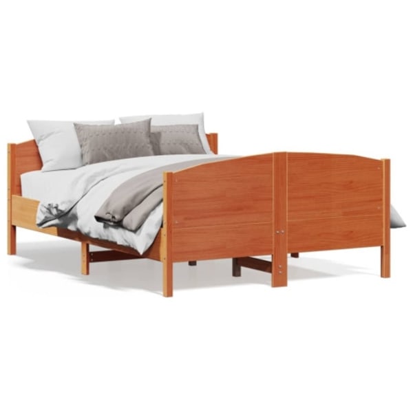 Sängram utan madrass vaxbrun 135x190 cm massiv furu