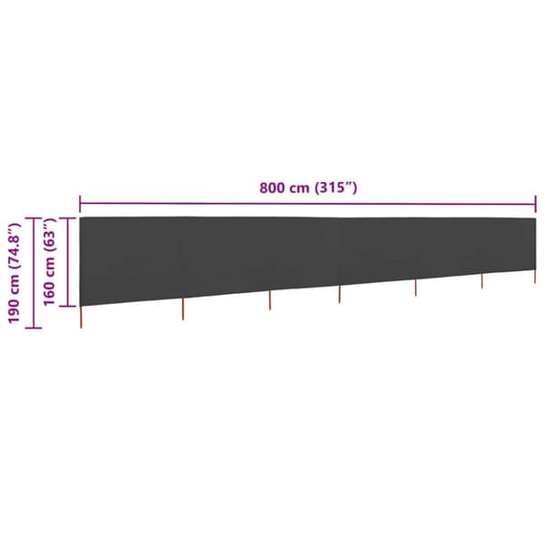 Vindskydd 6 paneler tyg 800x160 cm antracit