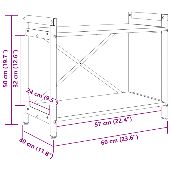 Hyllsystem 60 x 30 x 50 cm Konstruerat trä Gammalt trä