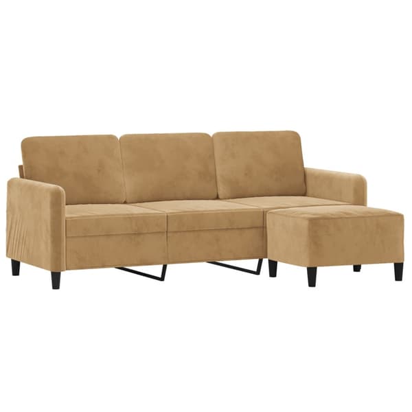 3-sitssoffa med fotpall brun 180 cm sammet