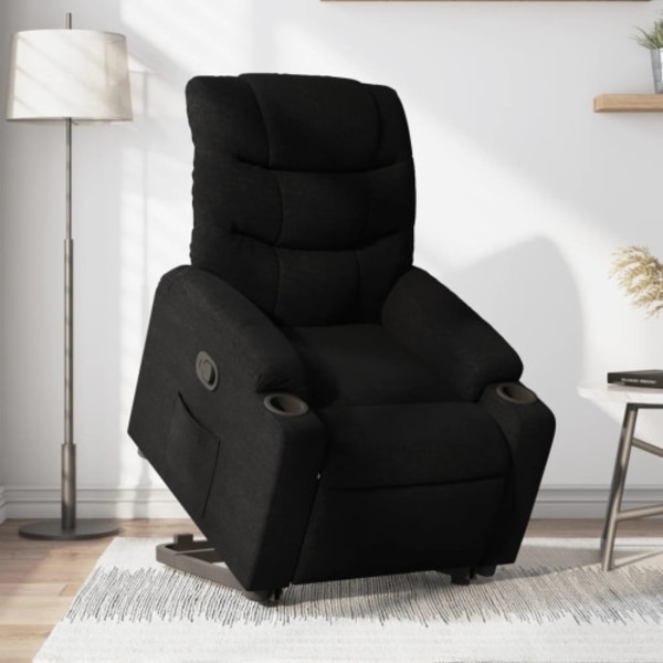Reclinerfåtölj med uppresningshjälp svart tyg
