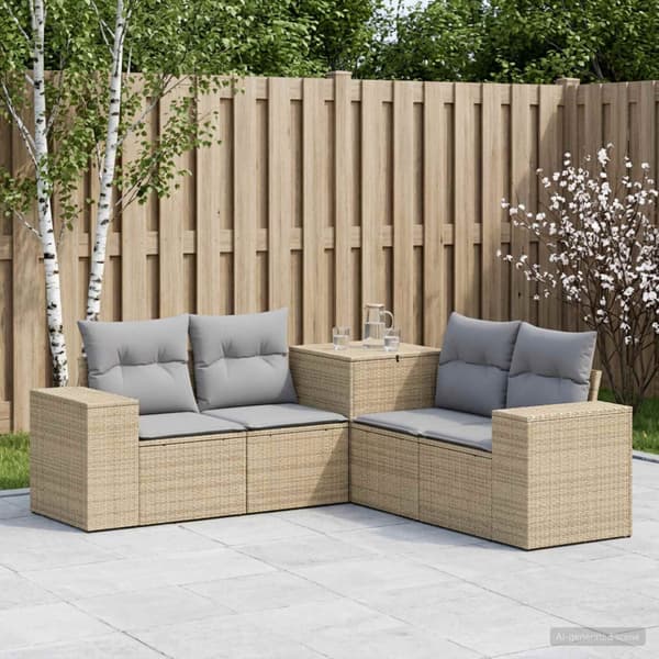 Soffset 5 st Beige och Ljusgrå Poly Rattan och stål