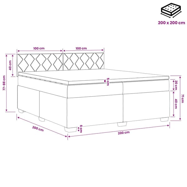 Boxspring säng med madrass och LED Svart 200 x 200 cm Sammet