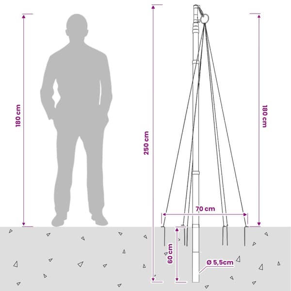 Julgransbelysning med markspett och flaggstång 180 cm