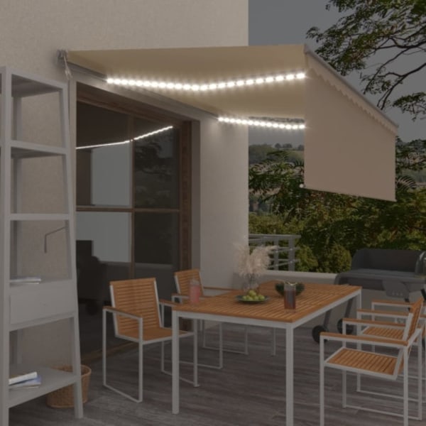 Automatisk markis med vindsensor rullgardin LED 4x3 m gräddvit
