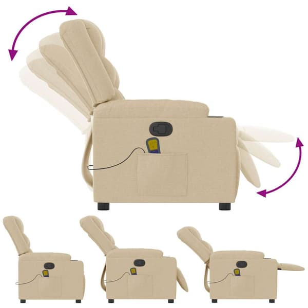 Massagefåtölj gräddvit tyg