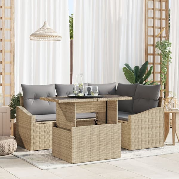 Trädgårdsoffset med kudde med lagring 5 pcs Beige och Ljusgrå